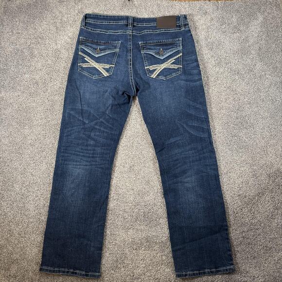 TK Axel Jeans Mens 35x30 Blue Slim Boot Stretch Embroidered Pockets AXMB005-6 - Picture 12 of 15